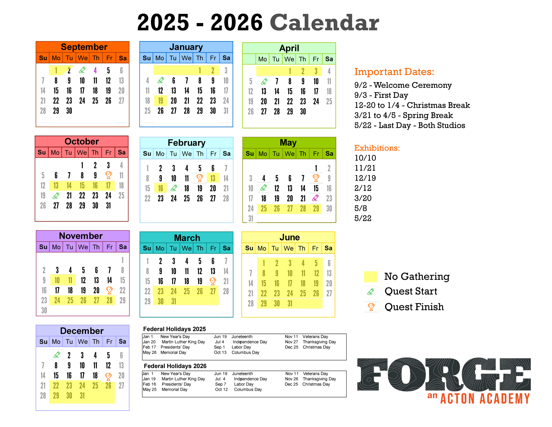 2025-2026 Forge Annual School Calendar